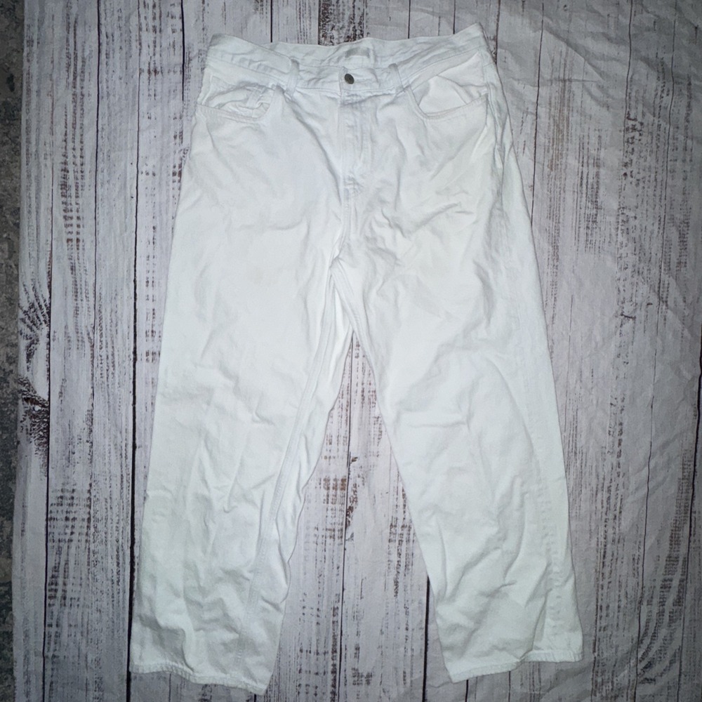 Uniqlo Jeans Mens 36 x 32  White Wide Straight Fit High Rise Denim Pants
